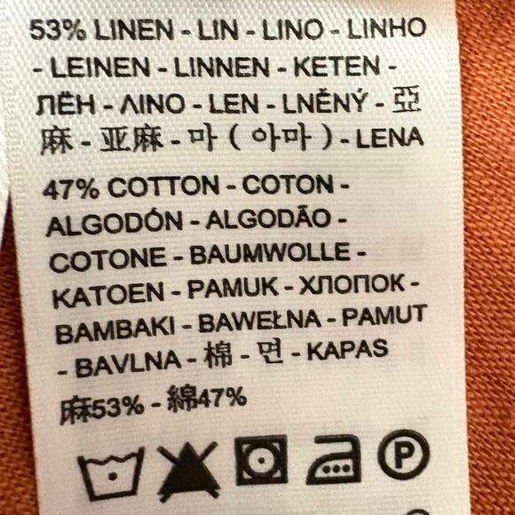 Levi’s Linen Cotton Puff Sleeve Blouse Sz L Rust Burnt Orange Button Front Top - Picture 10 of 10